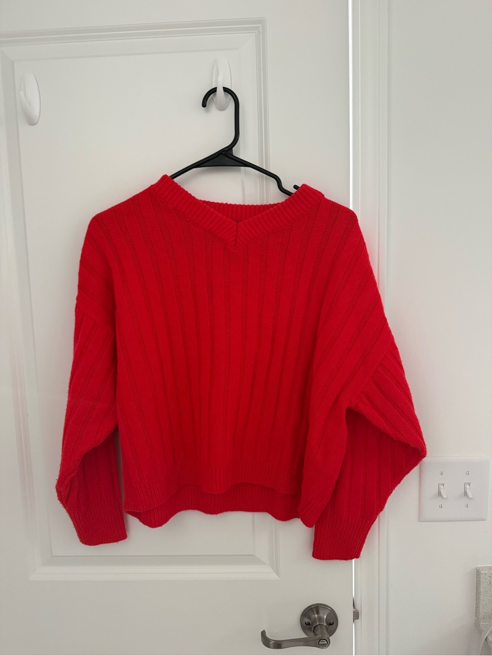 Topshop Bright Red Ribbed V-Neck Sweater